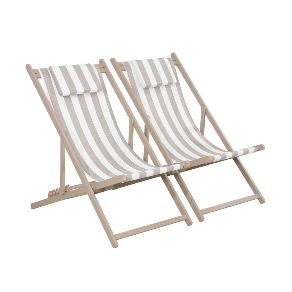 Set 2 lettini prendisole in alluminio multiposizione, righe beige