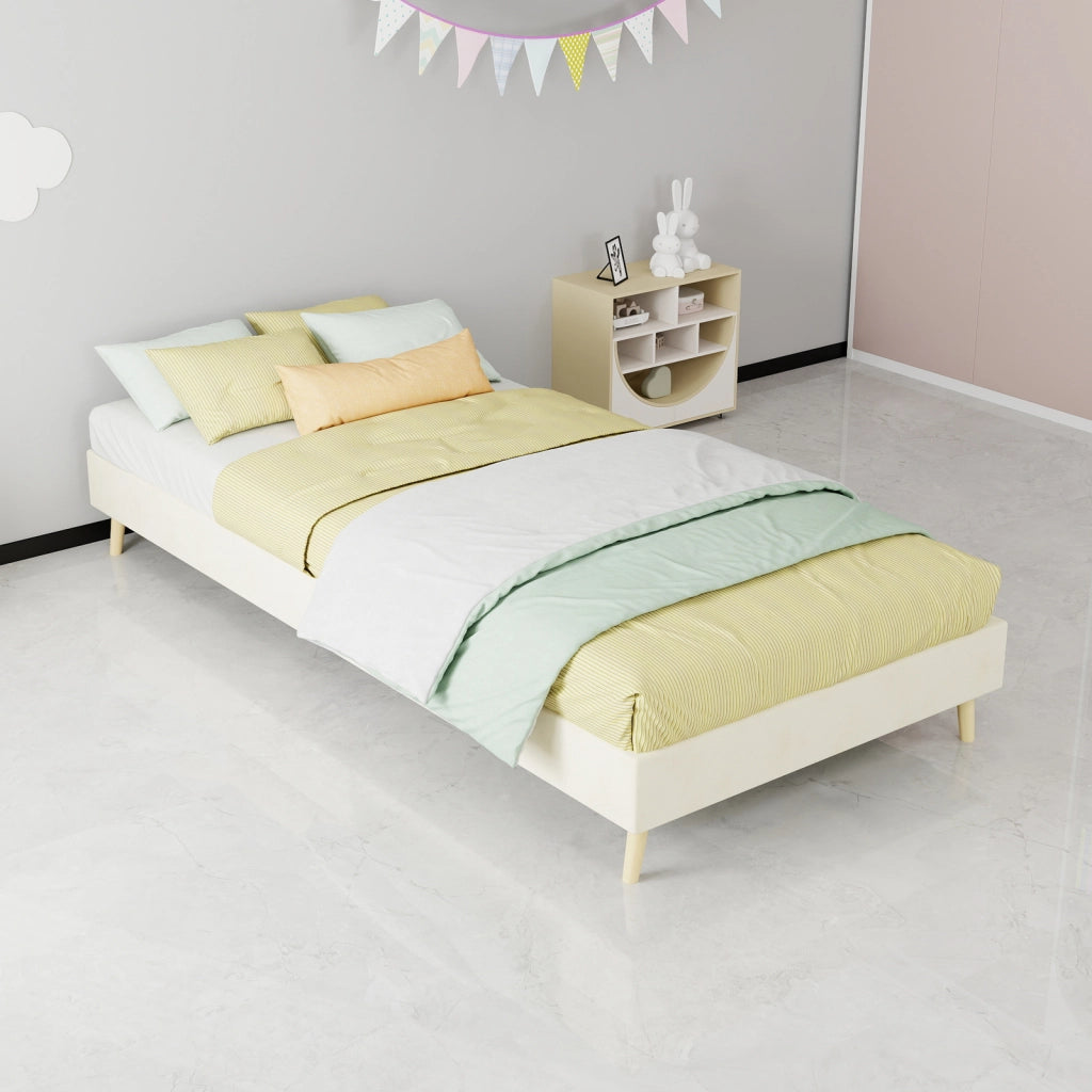 LETTO Moderno 90x200 cm Beige in Tessuto e Metallo