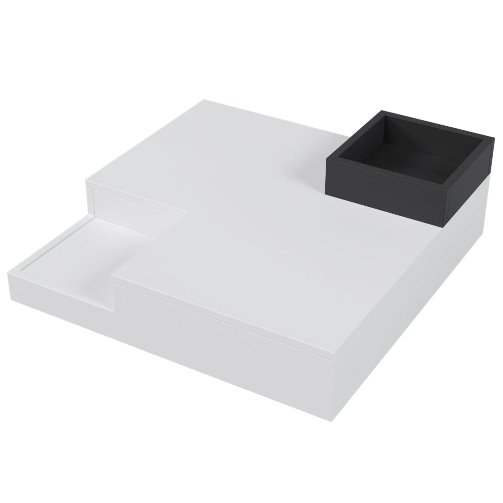 TAVOLO DA CAFFÈ 72x72x30 cm Bianco Nero in truciolato con LED e box rimovibile