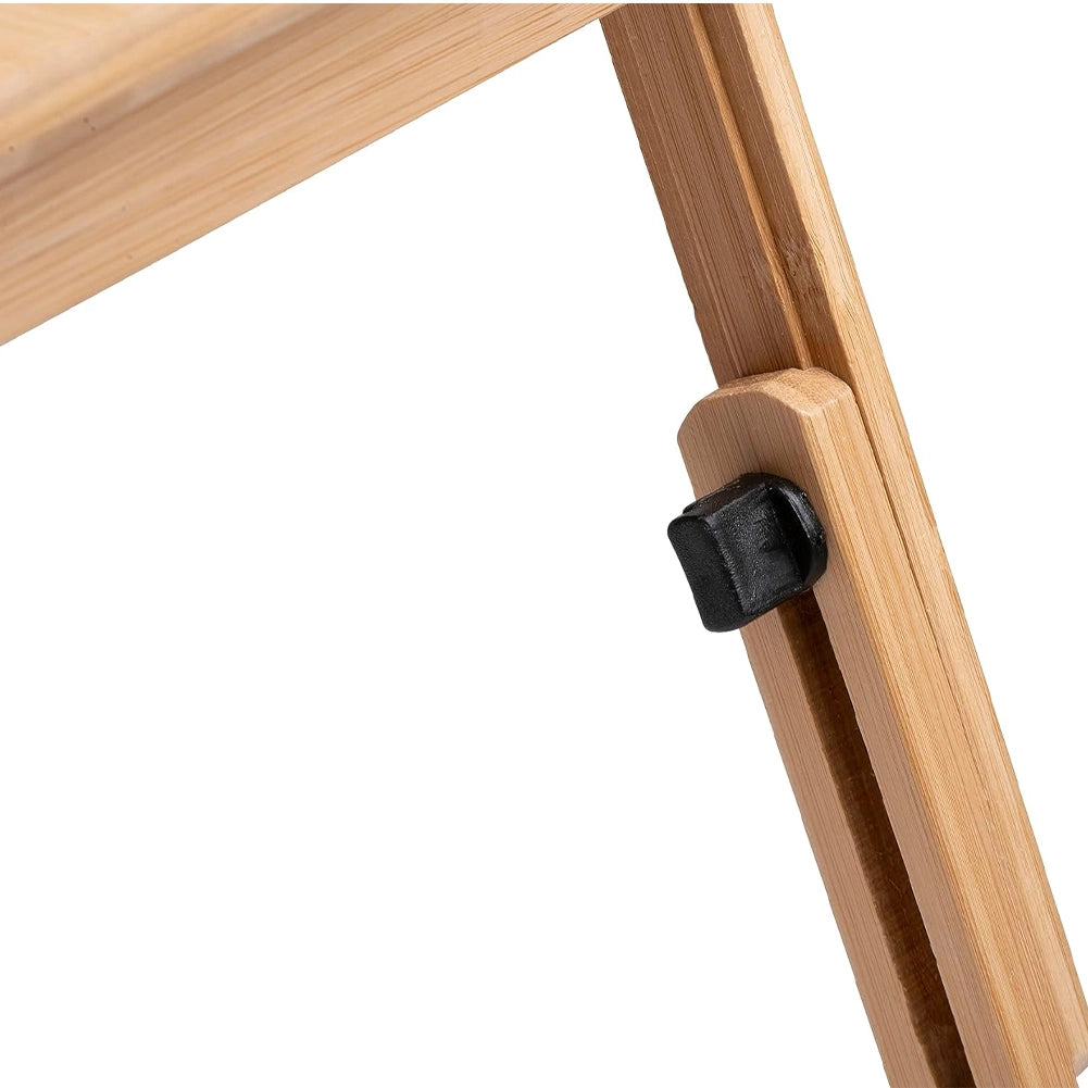 Tavolino Vassoio 50x30x21,5-27,5H cm Piano Inclinabile con Porta Bevande in Bambù