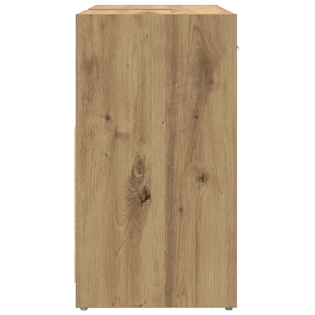 Elegante mobiletto da bagno con vani contenitori 60 x 33 x 60 cm finitura rovere ingegnerizzato realizzato artigianalmente 02_0050724