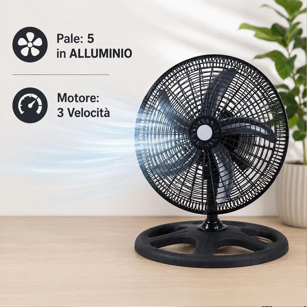 Ventilatore 3in1 Piantana Da tavolo Parete 3 Velocita Oscillazione 65W Pale 50cm