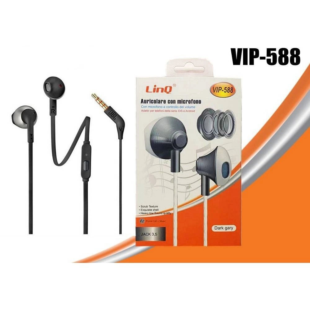 Trade Shop - Cuffie Auricolari Smartphone Controllo Volume Con Microfono Jack 3,5 Mm Vip-588 -