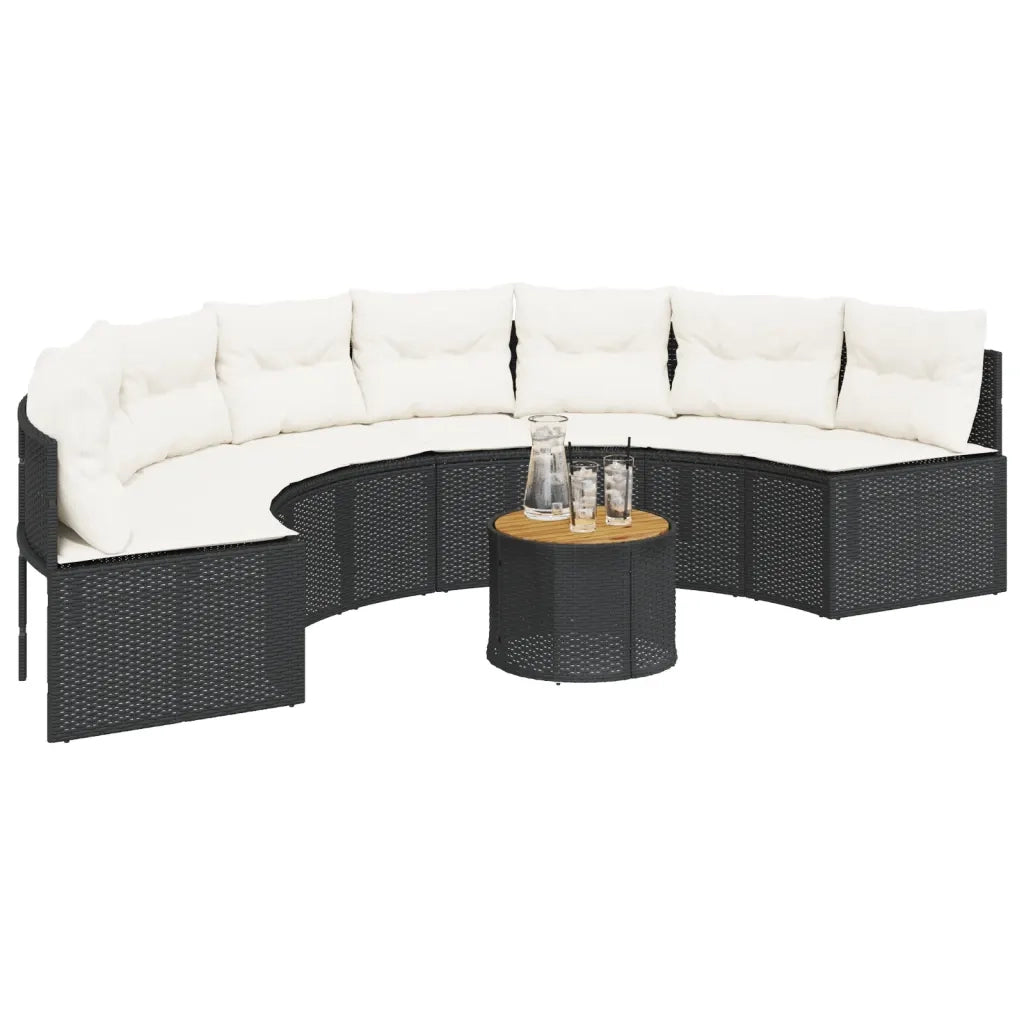 Divano Giardino Tavolo e Cuscini Semicircolare Nero Polyrattan 3318530