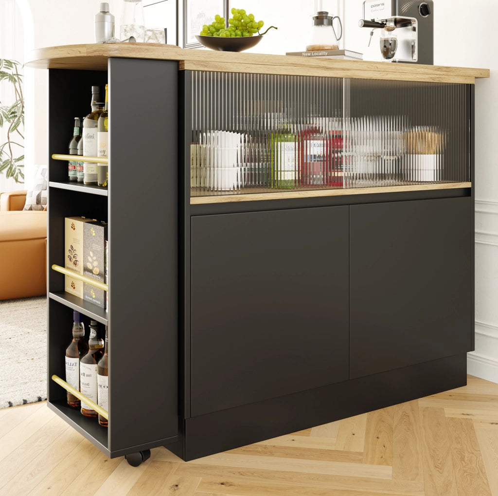 Isola da cucina girevole 360° 90x45x100 cm in MDF nero con contenitore