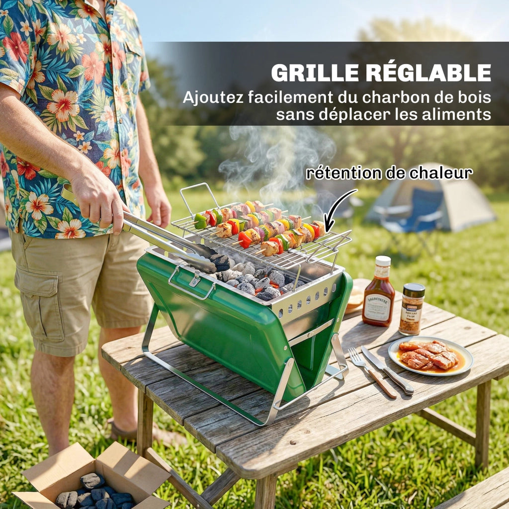 Barbecue a carbone legno pieghevole ¨C zephmum ¨C verde per giardino terrazzo