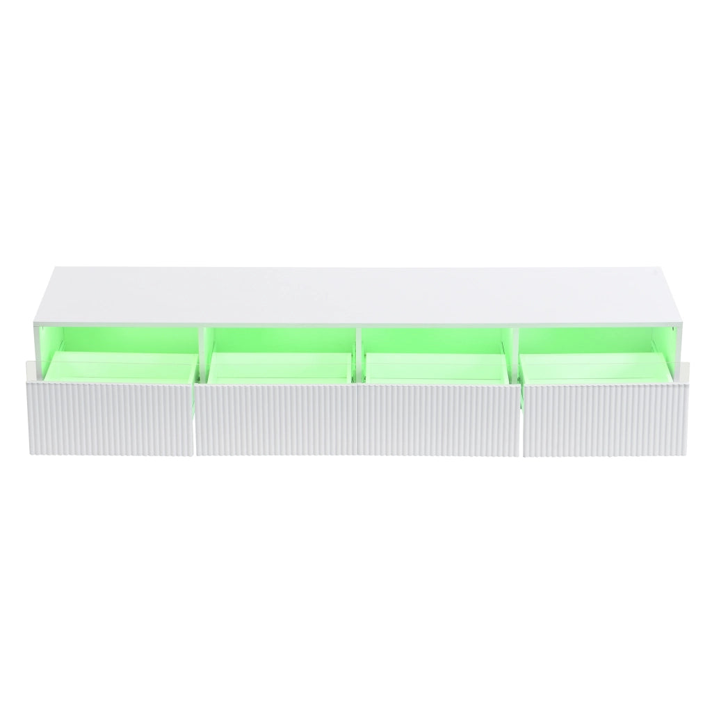 OKWISH Set di 2 Mobili da Soggiorno con Mobile TV a 4 Ante e Tavolino con 2 Cassetti, LED, MDF Bianco