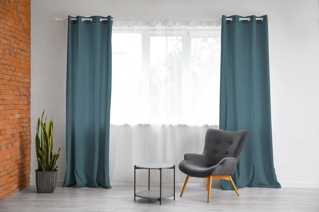 Tenda Semioscurante 140 x 290 Cm Moderne Con Occhielli  Petrolio - 2 Tende