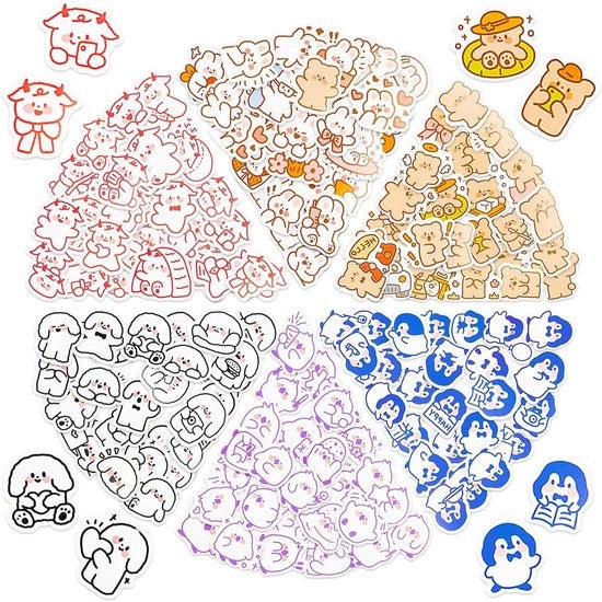 300 pezzi di kit di adesivi divertenti - adesivi Kawaii cartoon adesivi di tartaruga adesivi vinili adesivi acqua-resistenti per laptop bicicletta skateboard bagaglio cellulare album di adesivi fai-da-te coniglio orso cucciolo pinguino