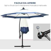 Ombrellone da Giardino a Braccio 3x2 m con Manovella, Metallo e Poliestere, Blu Scuro e Crema