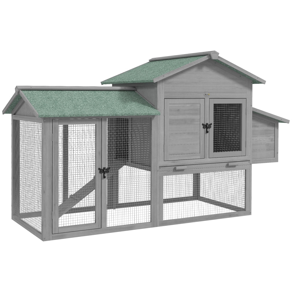 Pollaiolo Casa per Galline con Recinto ¨C zephmum ¨C Grigio Legno 168x75x103cm