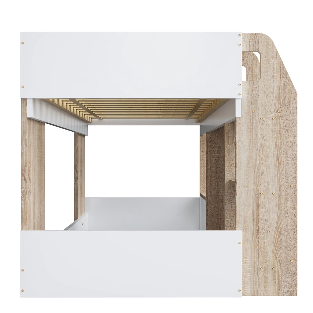 LETTO A CASTELLO 90x200 cm Casa Bianco+Legno con scala e vano inferiore