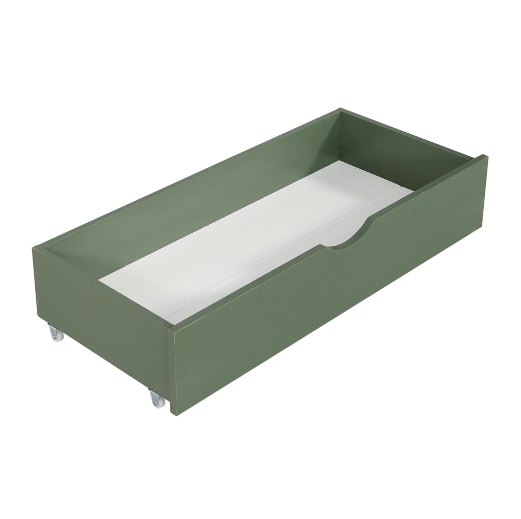 Letto a casetta 90x200 cm verde e naturale in pino e MDF; 2 cassetti