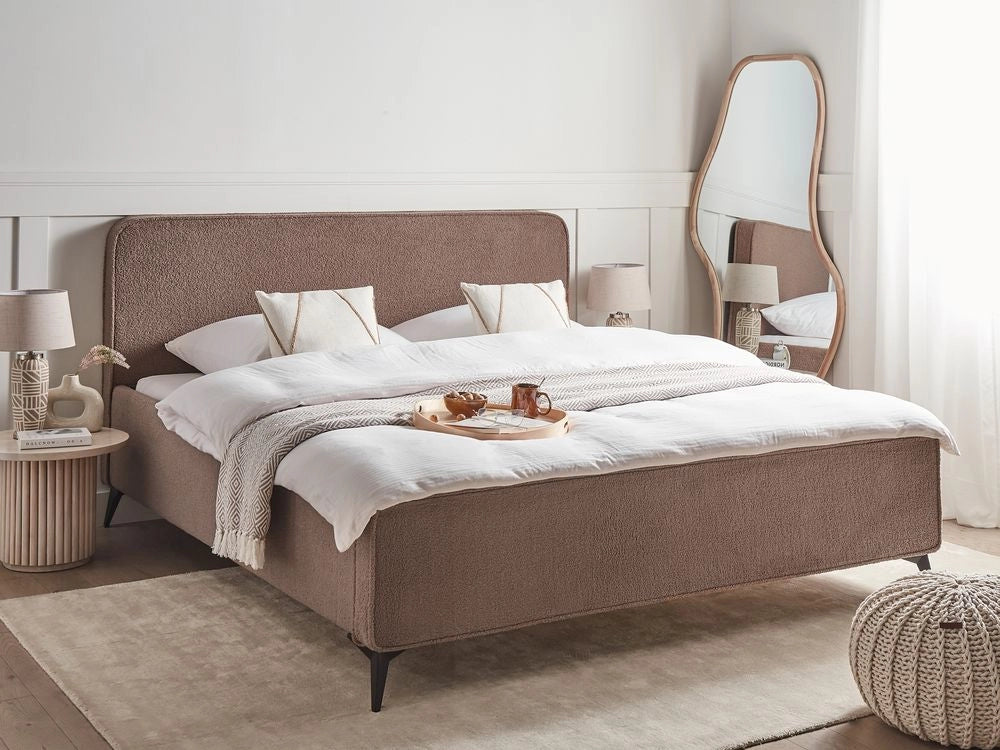 Letto matrimoniale in bouclé con struttura a doghe 180 x 200 cm stile classico camera da letto