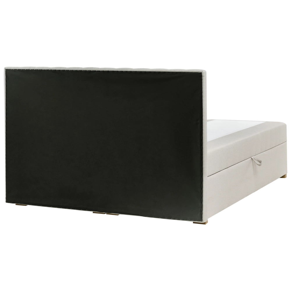 Letto contenitore in tessuto imbottito bianco sporco 180x200 cm con apertura a sollevamento continentale