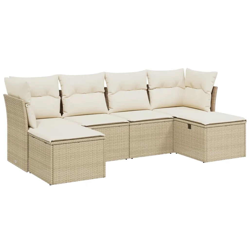 Set Divano da Giardino 6 pz con Cuscini Beige in Polyrattan