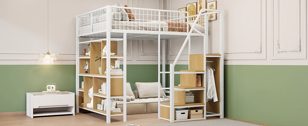 Letto a castello bianco con funzione contenitore in metallo e legno 140x200 cm