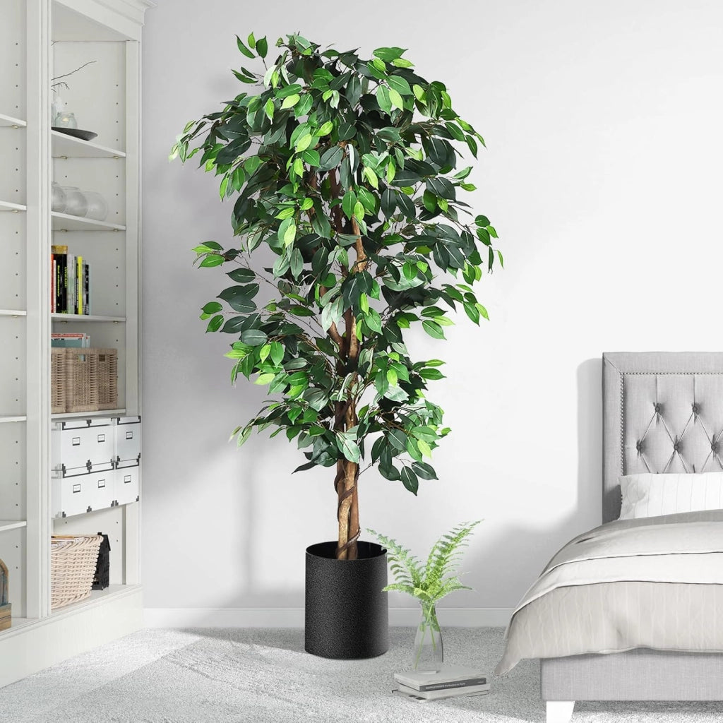 Pianta artificiale per esterni e interni, Ficus Artificiale Autentico 180 CM, 1008 Foglie, Grande Albero Artificiale, Decorazione Casa, Camera, Ufficio, Giardino
