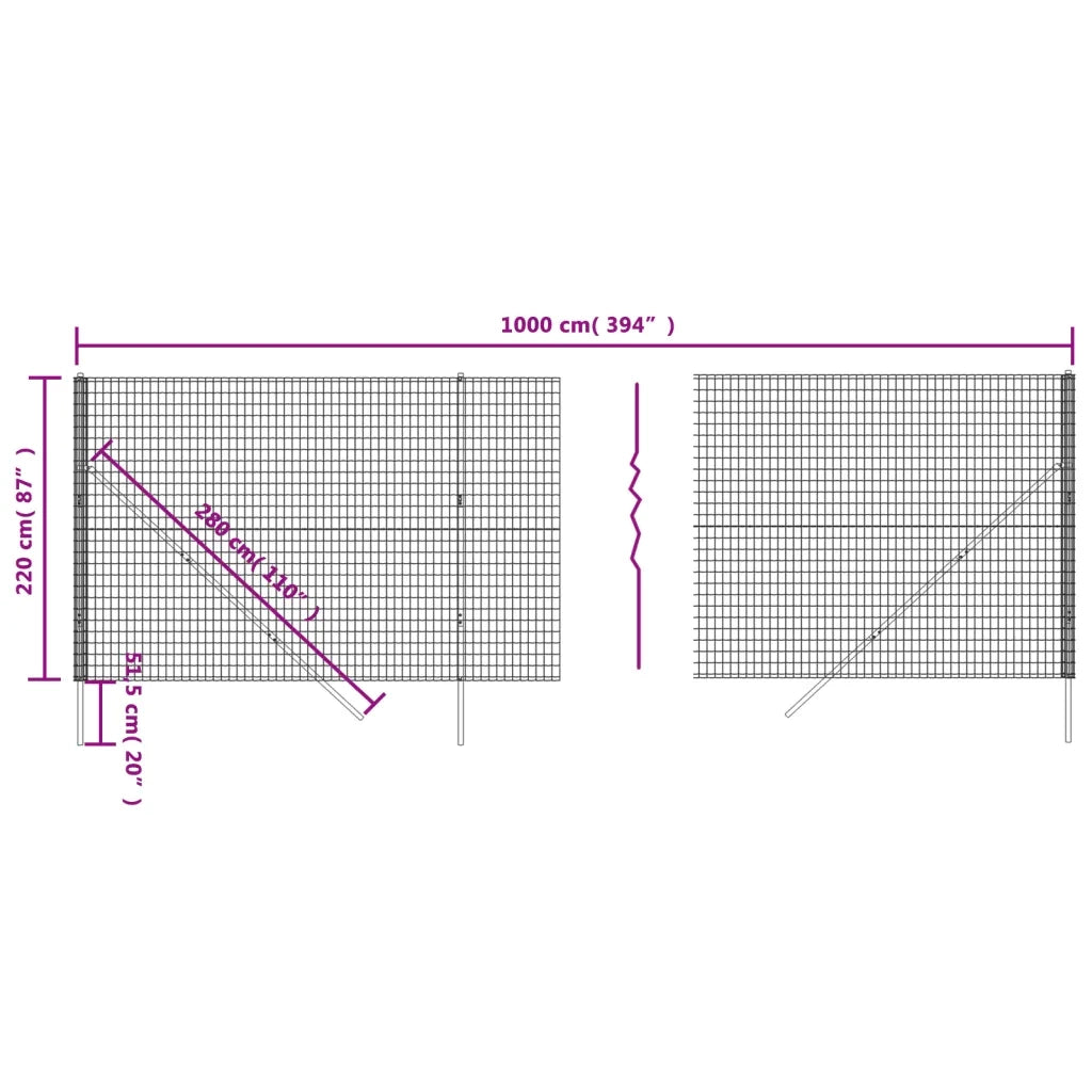 Recinzione Metallica Antracite 2,2x10 m in Acciaio Zincato 154199