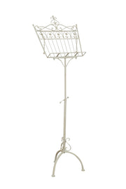 Biscottini Leggio da terra in ferro battuto pieno finitura bianca anticata L46xPR32xH90-170 cm