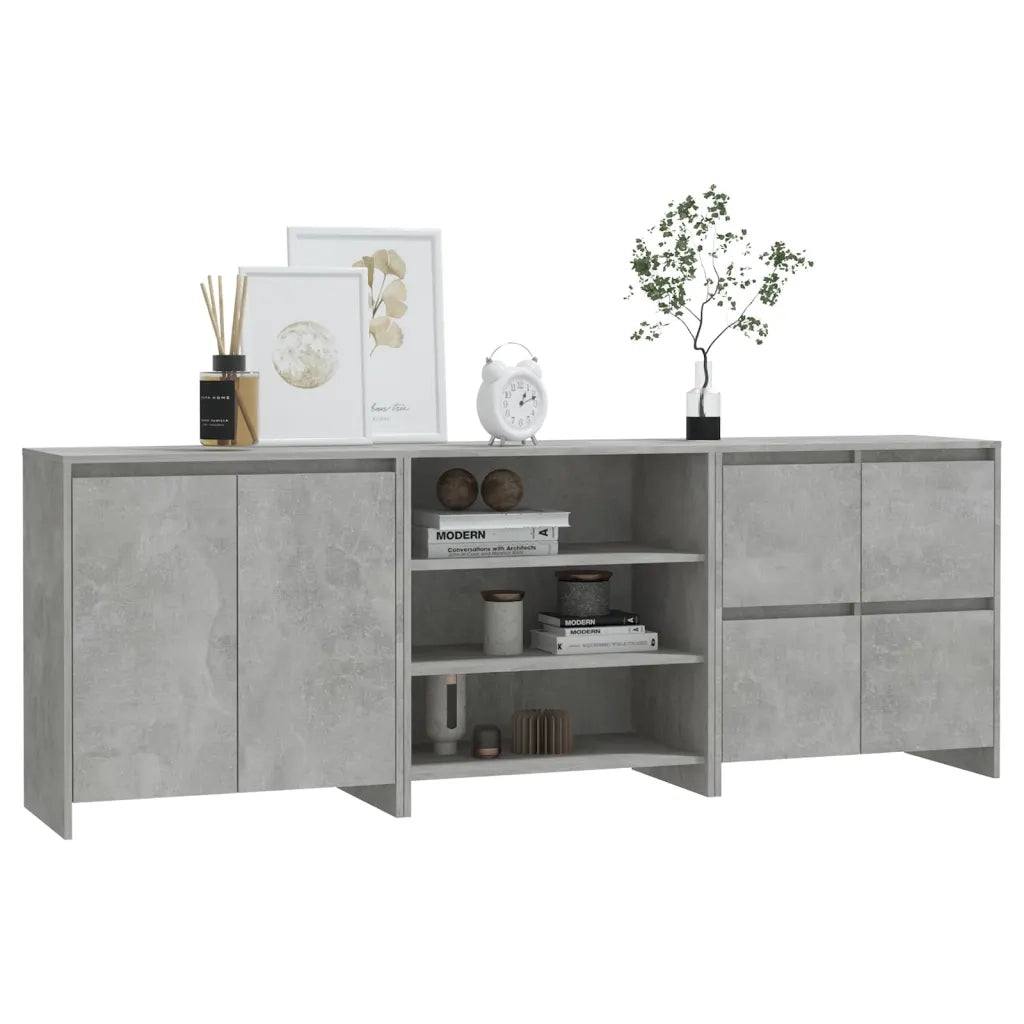 Credenze 3 pz Grigio Cemento in Legno Multistrato cod mxl 60973