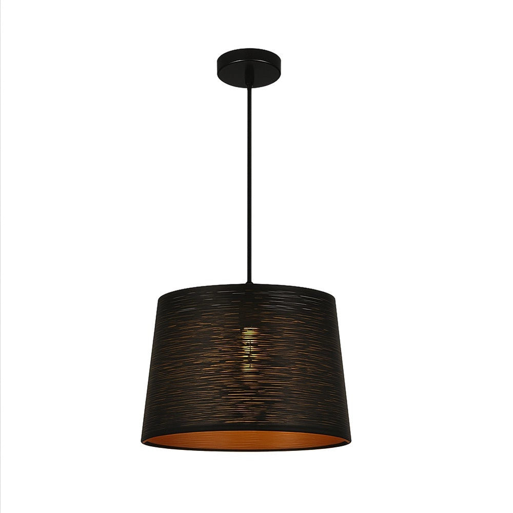 Trade Shop - Lampadario Minimal A Sospensione In Metallo Opaco Con Interno Ramato Attacco E27 Ip20 A73 - Nero