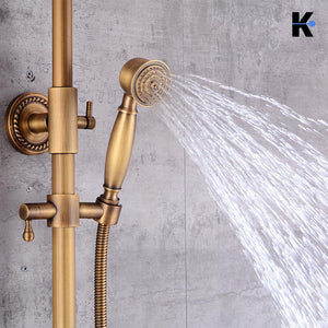 JANA | Set doccia vintage ottone non laccato in acciaio inox | Miscelatore doccia dal design retrò | Miscelatore doccia completo di doccetta