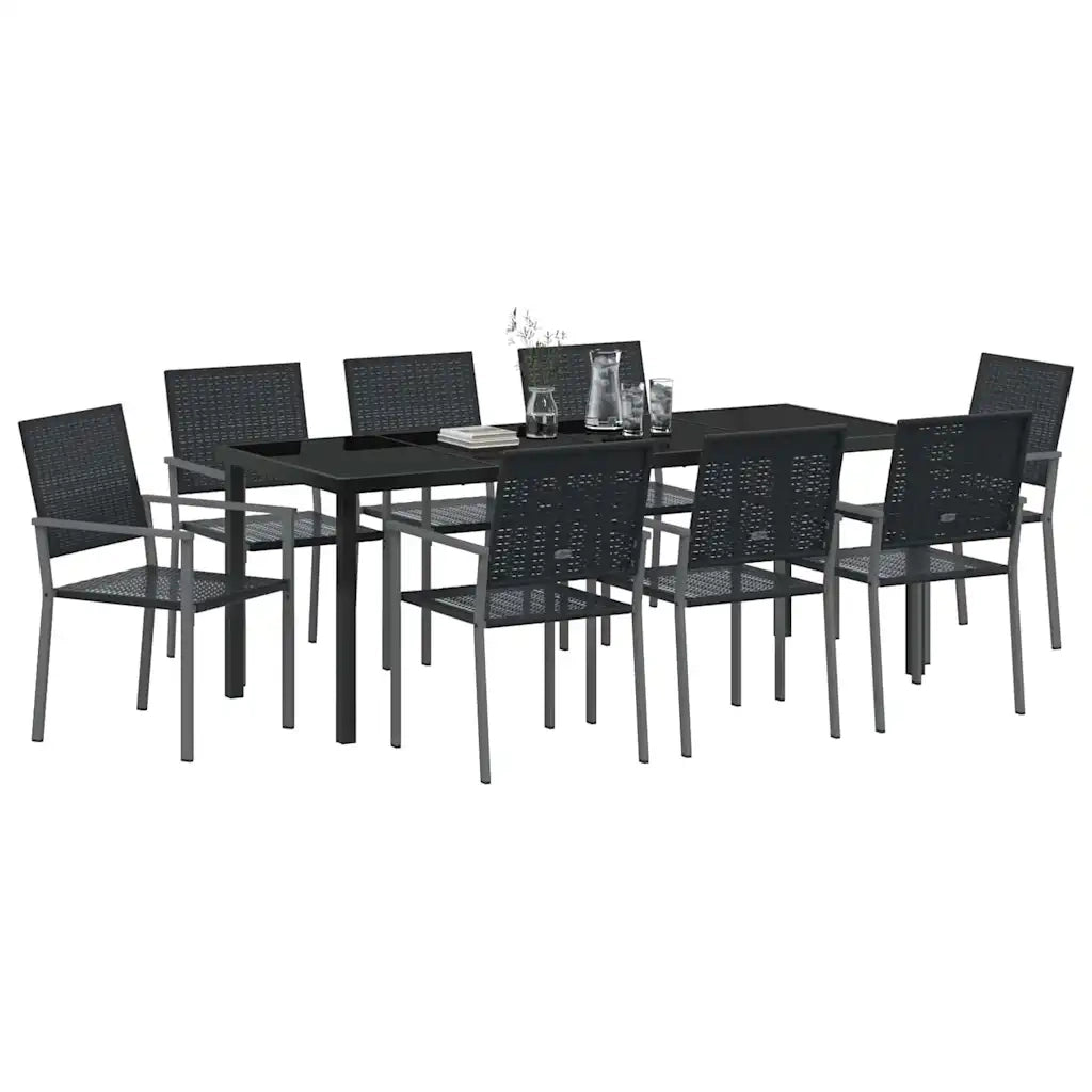 Set da Pranzo per Giardino 9 pcs Nero Rattan in PE 3379085