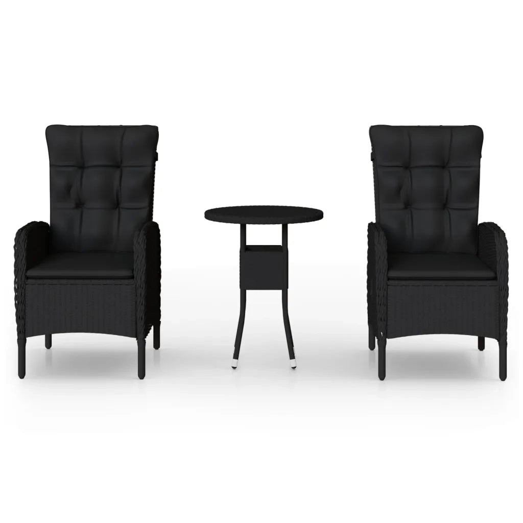 Set da Bistrot per Giardino 3 pz in Polyrattan Nero cod mxl 73502