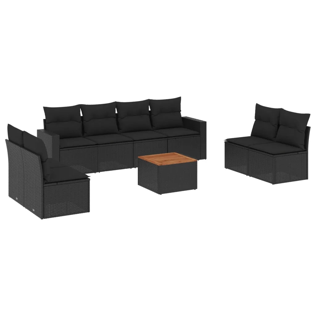 Set Divani da Giardino 9 pz con Cuscini Nero in Polyrattan 3224081
