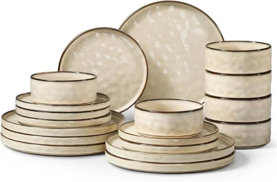 Set da tavola per 6 persone - 18 pezzi in ceramica - Set di piatti e piattini - Resistente al grasso e al forno a microonde - Piatti per caffè e dessert