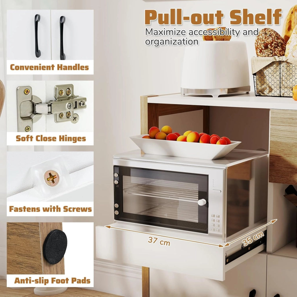 Credenza Cucina con Ripiano Regolabile, Armadio Dispensa con Cassetto, Ripiani Aperti e Armadio con 2 Ante, Mobile Buffet per Sala da Pranzo, Soggiorno, 82 x 40 x 81 cm, Bianco