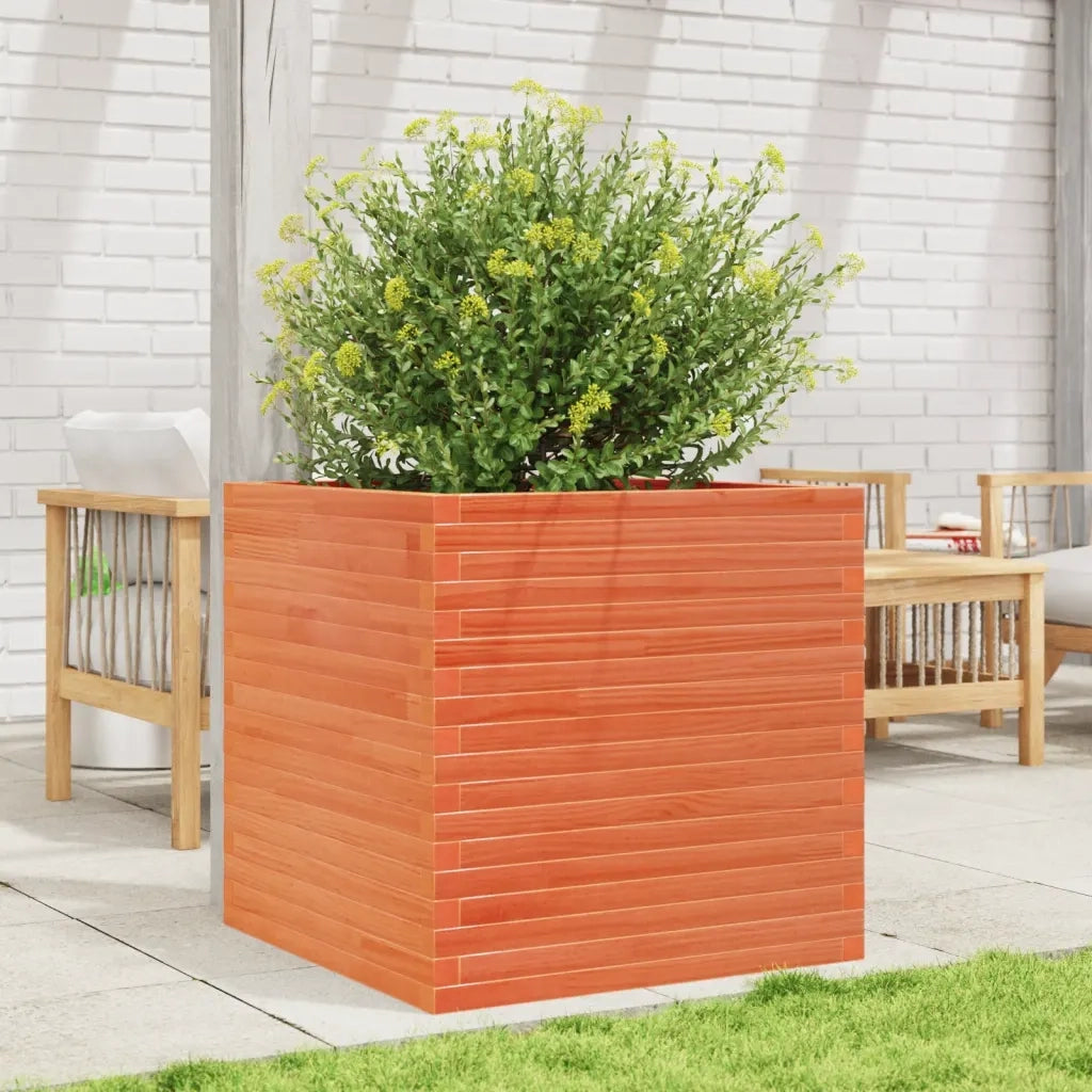 Fioriera | Cassetta per fiori | Vaso Giardino Marrone Cera 70x70x68,5cm Legno Massello Pino
