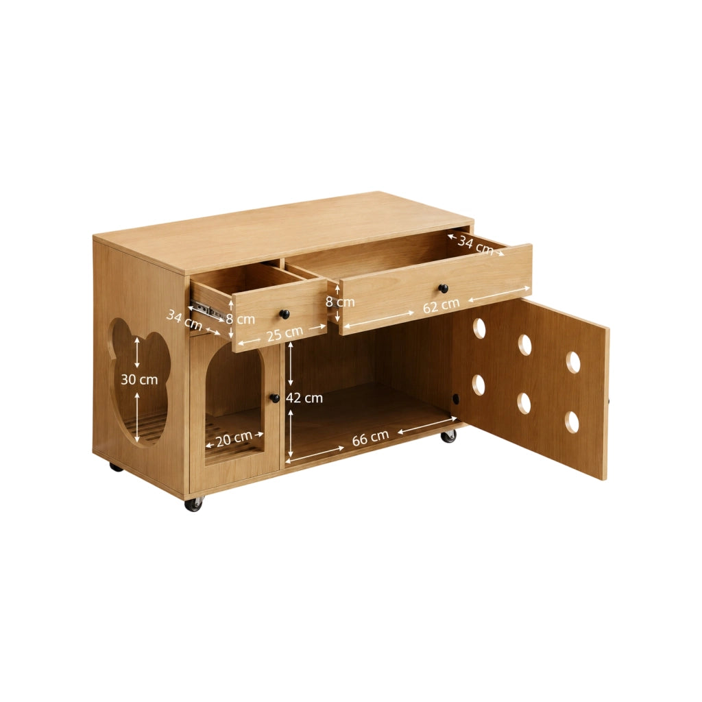 Mobile per lettiera per gatti 100x45x66 cm con cassetti; vassoio raccogli-sabbia amovibile; naturale