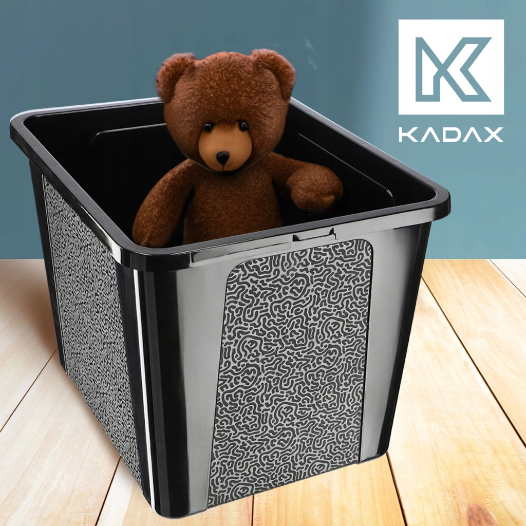 Contenitore in plastica KADAX da 30 litri con coperchio, nero, con chiusura a chiave, grande scatola organizer.