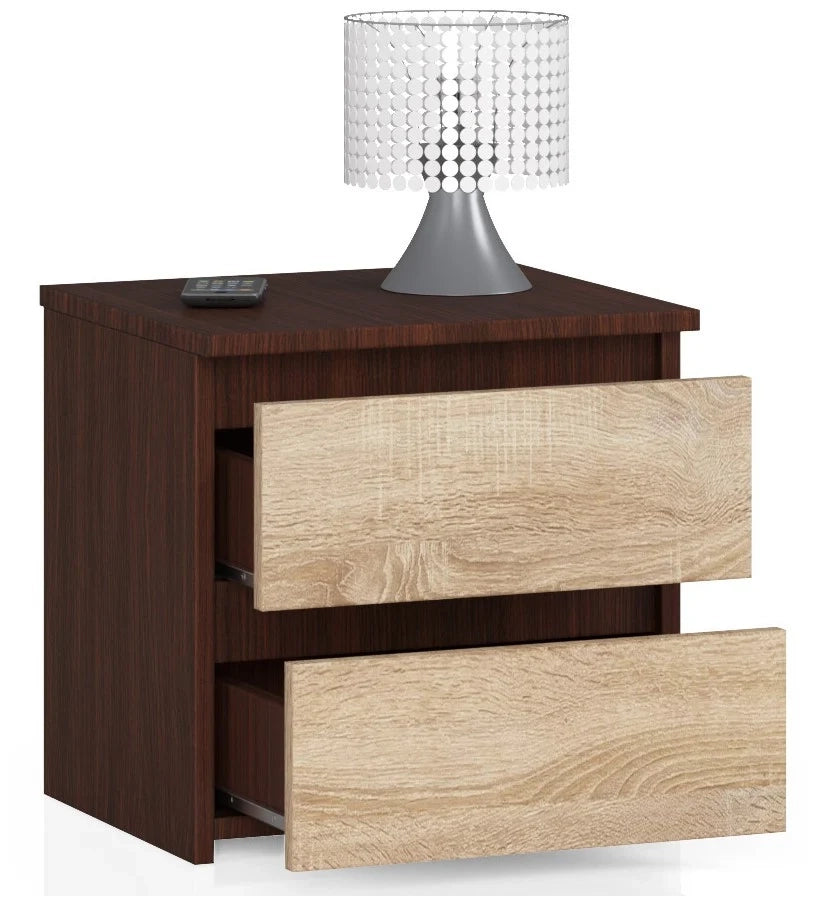 Comodino AKORD CL2 Wengé 40 cm 2 cassetti inserto frontale Sonoma Quercia 40x35x40 cm
