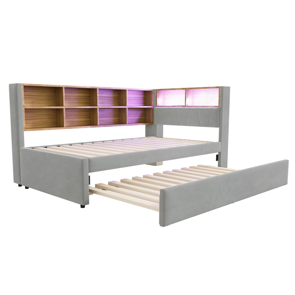 Divano letto con funzione letto estraibile flanella grigio chiaro 90x200 cm