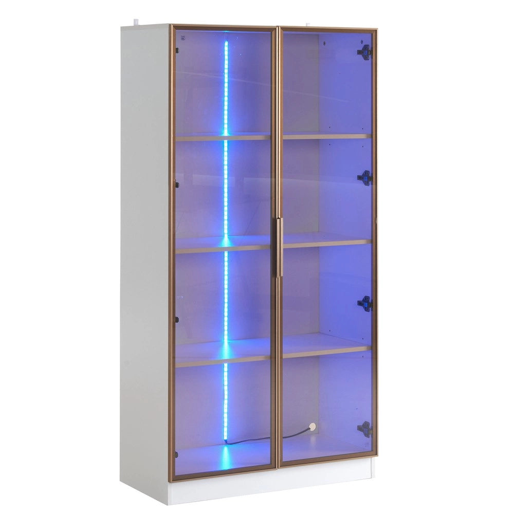 Libreria Vetrina con LED e Ante Battenti ¨C MINIMAL ¨C Bianco, Legno, 80x40x160 cm