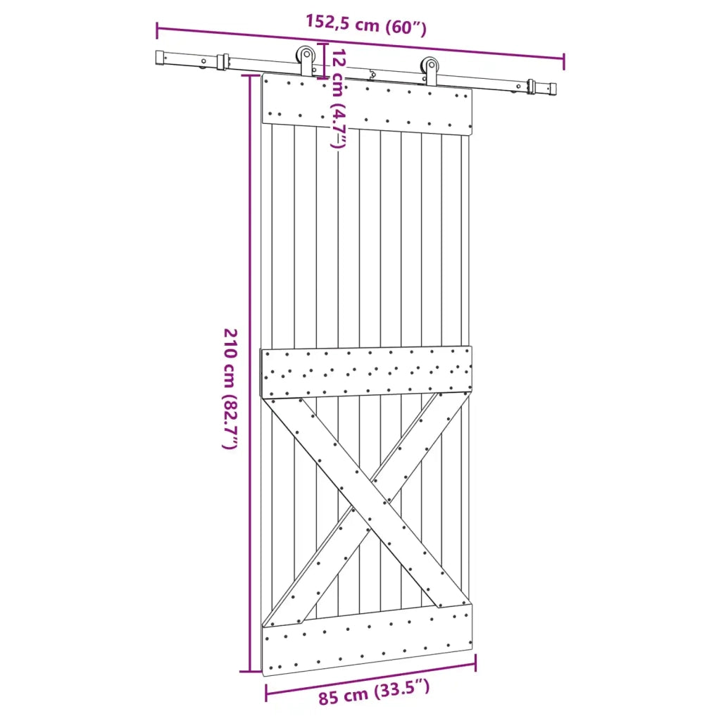 Porta scorrevole NARVIK Naturale e Nero 85 x 210 cm (152,5 cm)