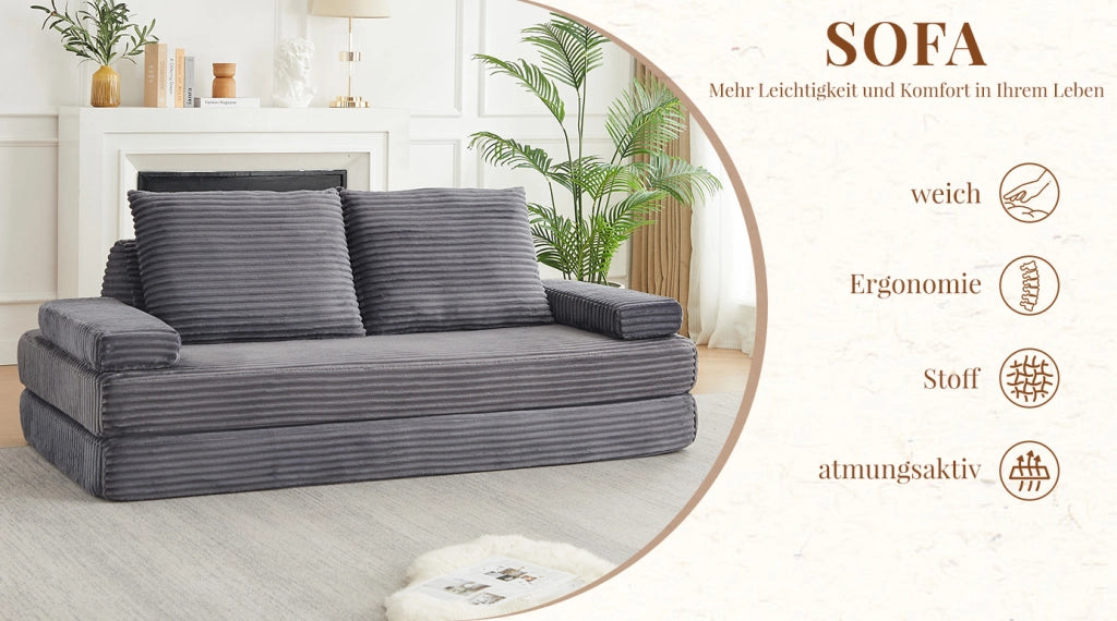 Sofa modulare in velluto 211 cm con schienali triangolari e braccioli regolabili, divano e letto combinati