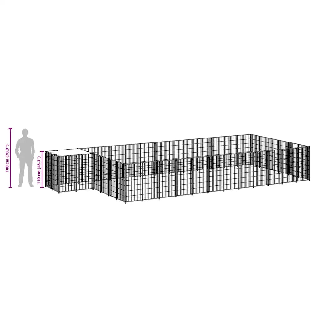 Gabbia per Cani Nera 22,99 m² in Acciaio 3082216