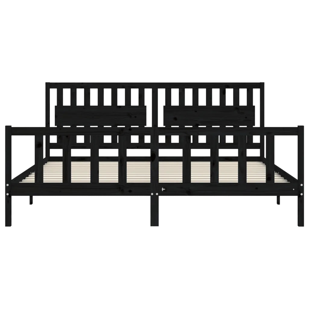Giroletto con Testiera Nero 200x200 cm in Legno Massello 3192450