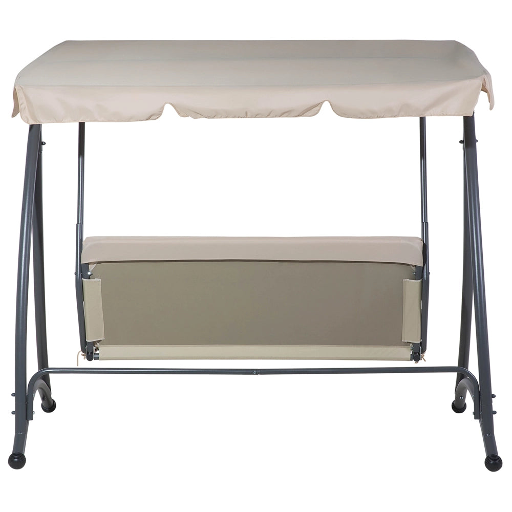 Altalena dondolo in Tessuto colore Beige Struttura In Acciaio 3 Posti con cuscini giardino esterno