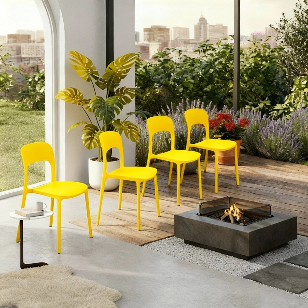 Set 4 Sedie Da Giardino In Polipropilene Impilabili Leggere E Resistenti Ideali Per Esterni Terrazze Giardini Bar Dehors Ristoranti 41 x 82,5 x 52 cm Giallo