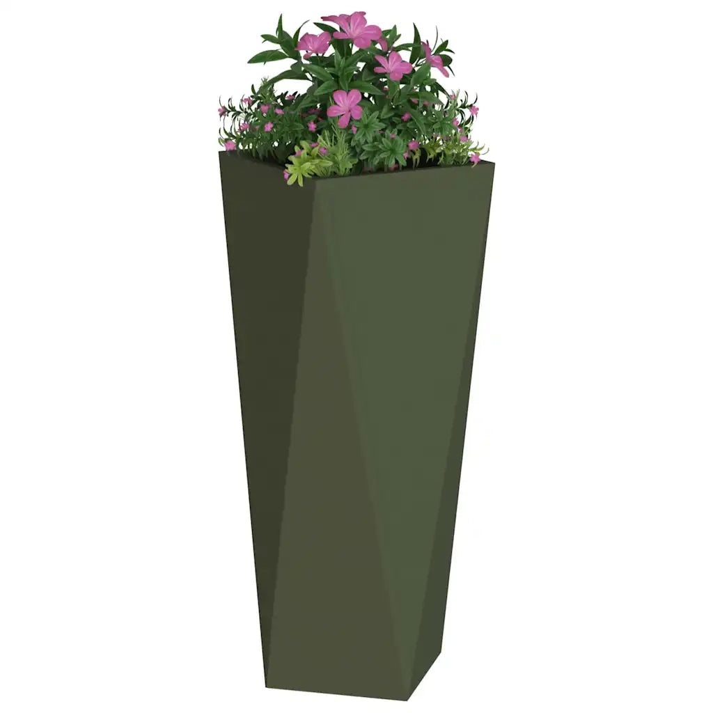 Fioriera | Cassetta per fiori | Vaso Verde oliva 30 x 30 x 75 cm Acciaio