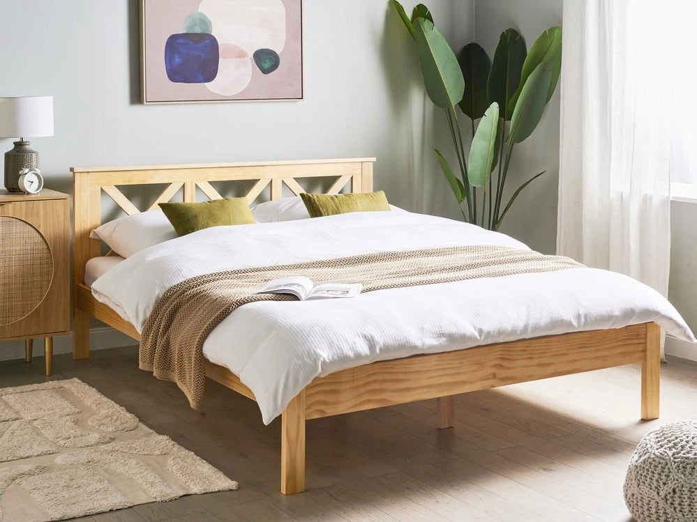Letto in marrone chiaro con Rete a Doghe Design Elegante 160 x 200 cm
