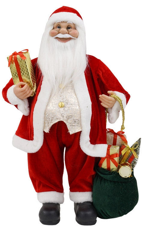 Pupazzo Babbo Natale H60 cm con Sacco e Pacco Regalo Rosso