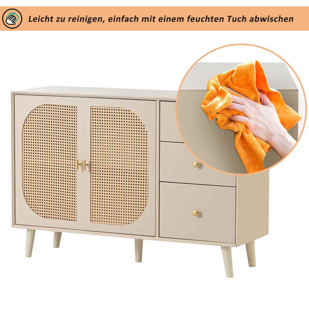 Credenza moderna bianco sporco con 2 ante e 3 cassetti, 120 cm