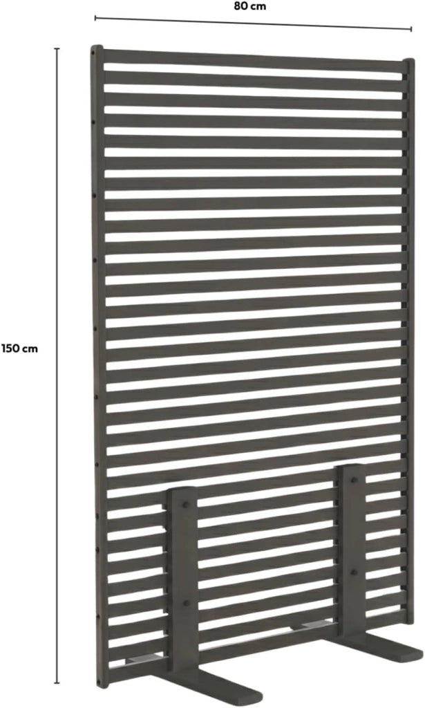 Paravento Decorativo Traforato 80 x 150 cm con lamelle Orizzontali in Metallo Grigio Antracite