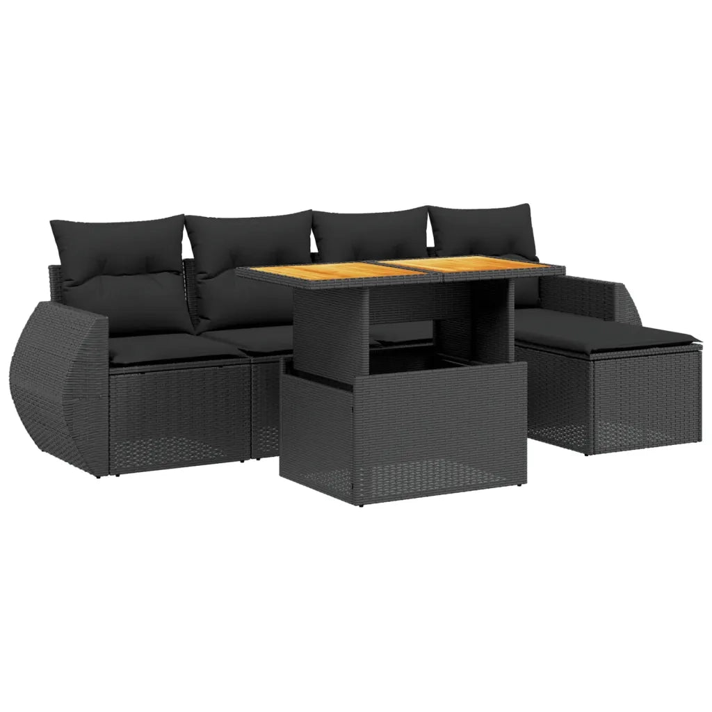 Set Divano da Giardino 6 pz con Cuscini Nero in Polyrattancod mxl 88878